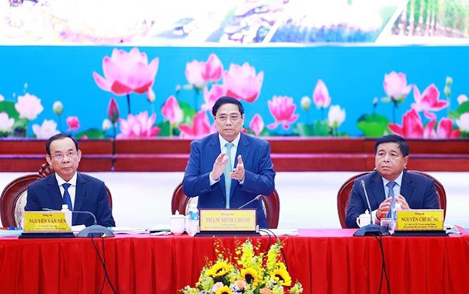 Thủ tướng Phạm Minh Chính chủ trì Hội nghị lần thứ ba Hội đồng điều phối vùng Đông Nam Bộ. (Ảnh: TTXVN)