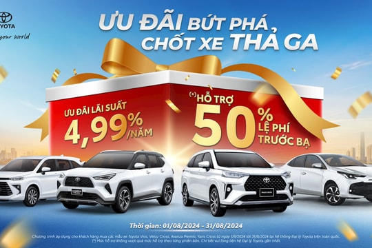 Toyota hỗ trợ 50% lệ phí trước bạ cho khách mua một số dòng xe trong tháng 08/2024