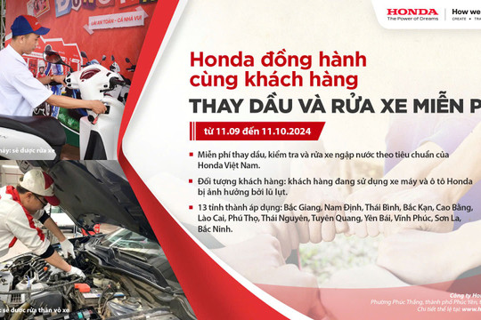 Honda hỗ trợ người dân 13 tỉnh, thành phía Bắc khắc phục miễn phí xe hư hại do ngập lụt