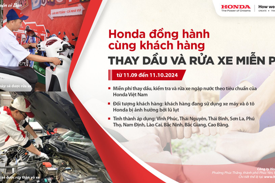 Honda hỗ trợ người dân 10 tỉnh, thành phía Bắc khắc phục miễn phí xe hư hại do ngập lụt