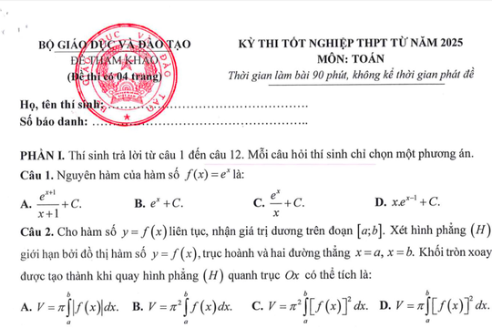 Đề thi tham khảo Kỳ thi tốt nghiệp THPT từ năm 2025