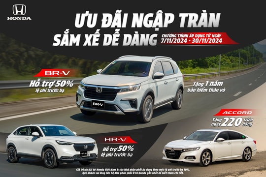 Honda tặng khách nhiều ưu đãi khi mua xe BR-V, HR-V, Accord trong tháng 11/2024