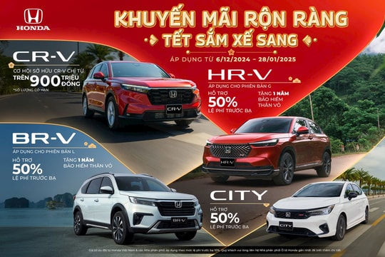 5 dòng xe ô tô Honda được hưởng ưu đãi hấp dẫn trong tháng 12/2024 và tháng 01/2025