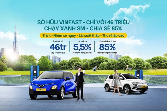 46 triệu đồng sở hữu xe VinFast, lãi suất cố định 5,5% trong 5 năm, nhận ngay 85% chia sẻ doanh số trên Xanh SM Platform