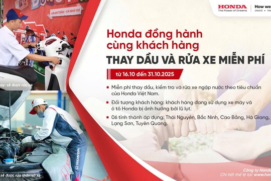 Honda hỗ trợ khách hàng, người dân 6 tỉnh miền Bắc kiểm tra, thay dầu miễn phí xe hư hại do bão số 11
