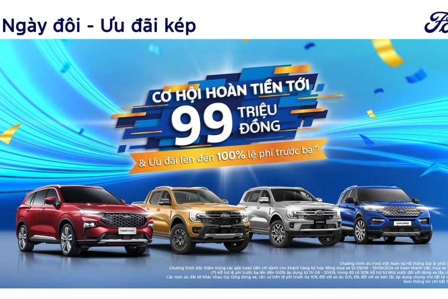 Ford Việt Nam tặng nhiều ưu đãi đặc biệt cho khách mua xe trong tháng 09/2024