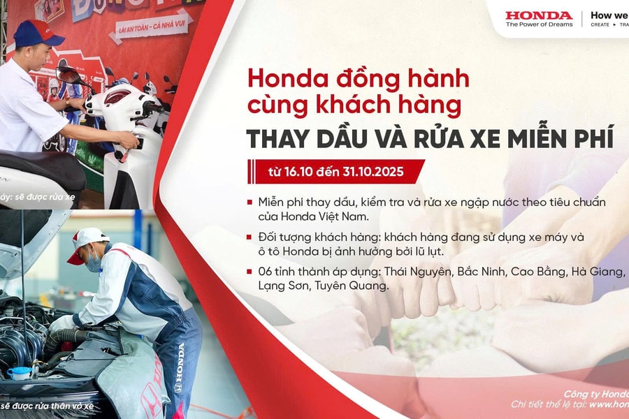 Honda hỗ trợ khách hàng, người dân 5 tỉnh miền Bắc kiểm tra, thay dầu miễn phí xe hư hại do bão số 11