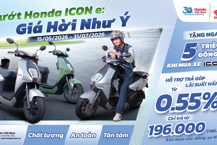 Honda tặng ưu đãi 5 triệu đồng cho khách mua xe gắn máy điện ICON e: và lãi suất trả góp hấp dẫn
